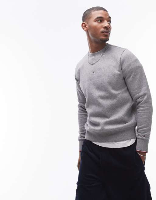 Tommy Hilfiger - Felpa grigia con logo e bordi a contrasto