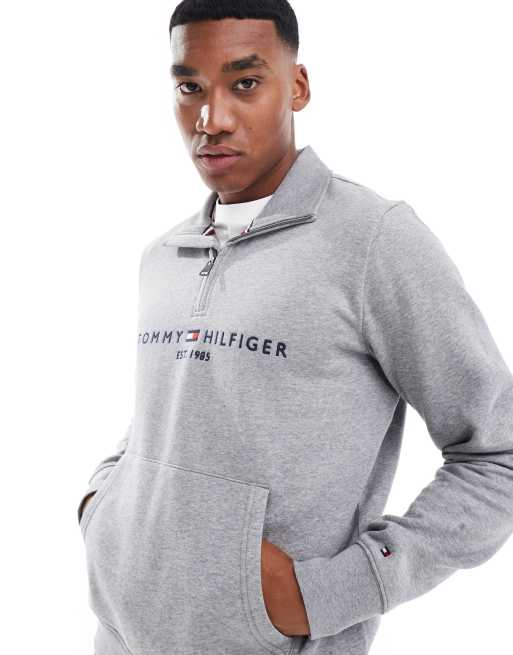 Tommy Hilfiger Felpa grigia con logo e zip corta