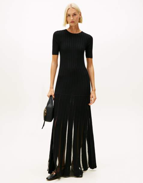 Tommy Hilfiger Festive mesh pleat slim maxi dress in black - view 1