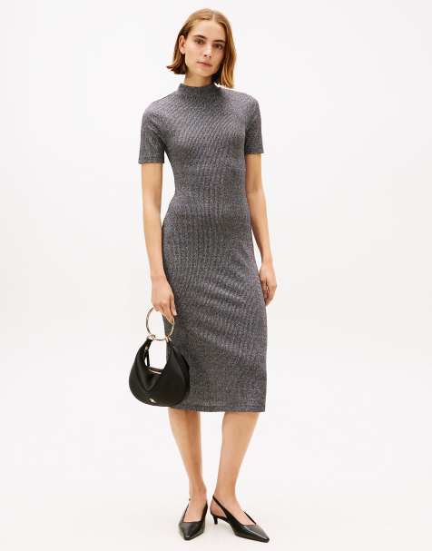 Tommy Hilfiger Festive metallic slim midi bodycon dress in dark grey - view 1
