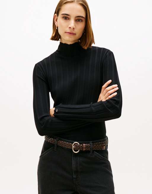 Tommy Hilfiger - Festive - Pull slim plissé col montant - Noir