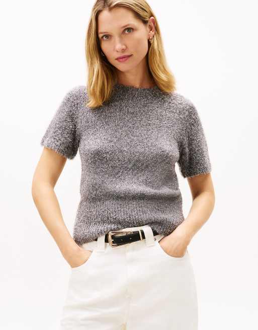 Tommy Hilfiger Festive wool blend short sleeve jumper in grey