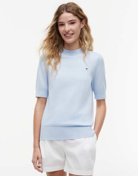 Tommy Hilfiger Fine knit jersey short sleeve jumper in light blue