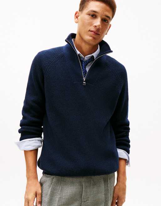 Tommy Hilfiger Fisherman rib-knit relaxed jumper with wool in dark blue