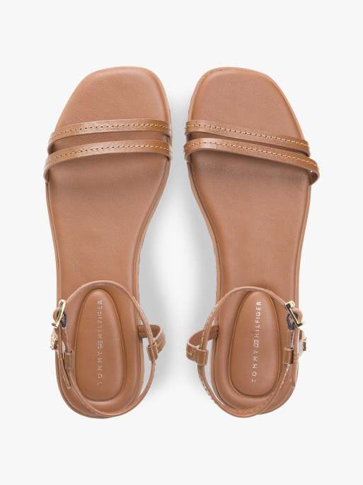Tommy Hilfiger – Flache Sandalen aus Leder in Braun mit Kontrastnaht, 4 von 6