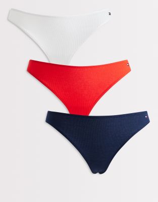 Tommy Hilfiger Flag 3 pack dipped thongs in red/white/navy