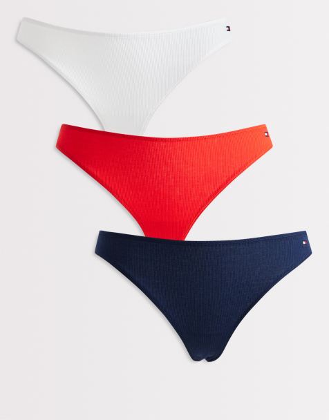 Tommy Hilfiger – Flag – 3er-Pack Tangas in Rot/Weiß/Marineblau mit nach hinten abfallendem Saum - view 1