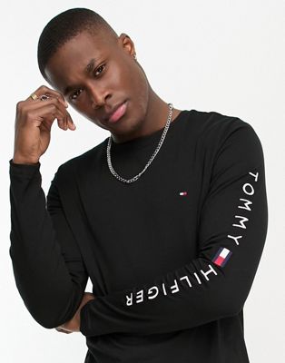 Tommy Hilfiger flag and arm logo long sleeve top in black