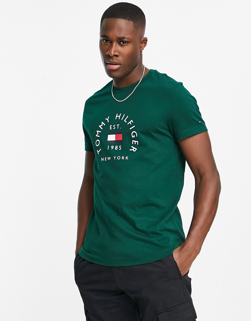 Tommy Hilfiger flag arch logo cotton T-shirt in dark green | Smart Closet