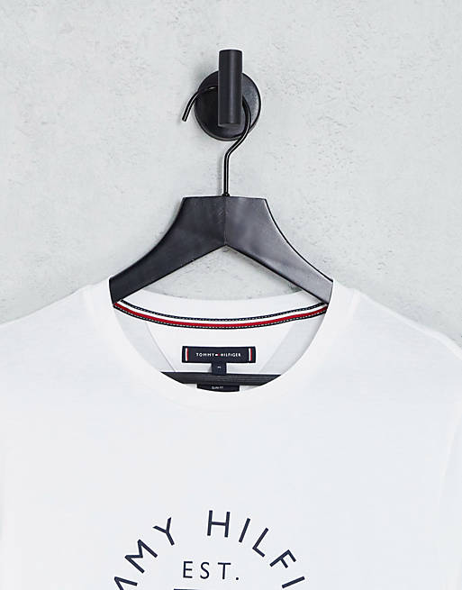 Tommy Hilfiger flag arch logo cotton T-shirt in white | ASOS