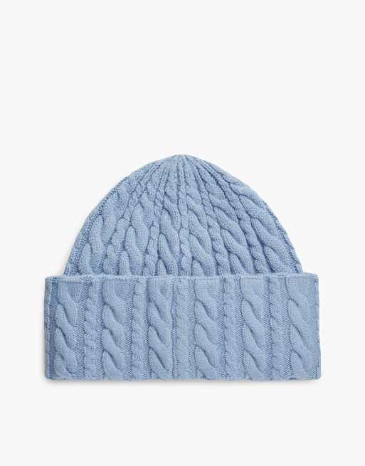 Tommy Hilfiger Flag cable knit beanie with alpaca in southern sky, 2 of 4