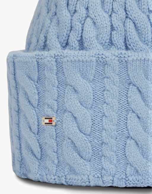 Tommy Hilfiger Flag cable knit beanie with alpaca in southern sky, 3 of 4
