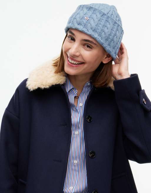 Tommy Hilfiger Flag cable knit beanie with alpaca in southern sky, 4 of 4