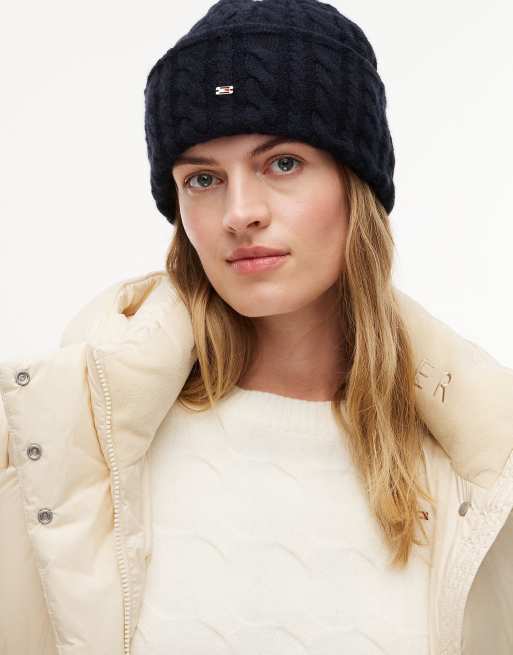 Tommy Hilfiger Flag cable knit beanie with alpaca in space blue, 4 of 4