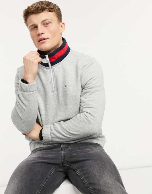 quarter zip flag | Tommy gray in heather ASOS collar sweater Hilfiger