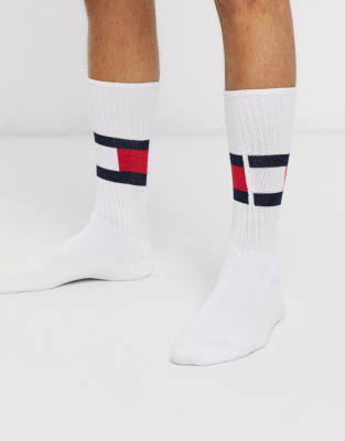 Tommy Hilfiger flag crew socks in white 