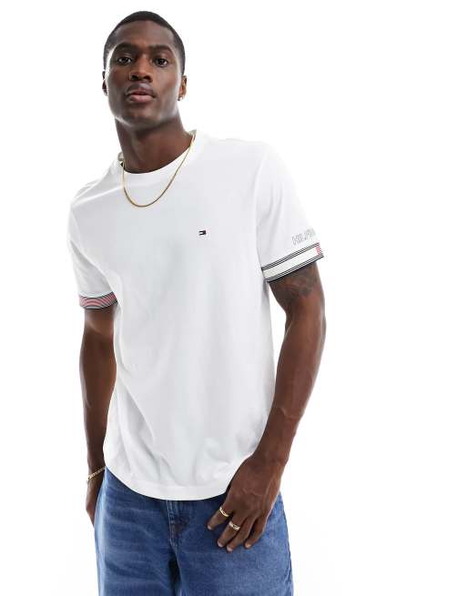 Tommy Hilfiger flag cuff t-shirt in white | ASOS