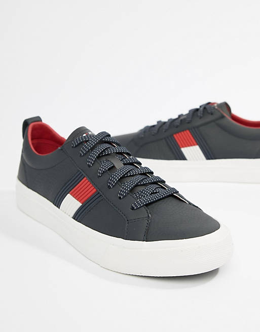 sunflower Infectious disease Sage Tommy Hilfiger flag detail leather sneaker in navy | ASOS