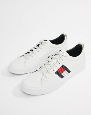 flag detail leather low tops