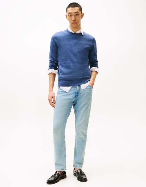 Tommy Hilfiger Flag embroidery crew neck jumper in light blue