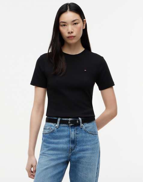 Tommy Hilfiger Flag embroidery crew neck slim t-shirt in black