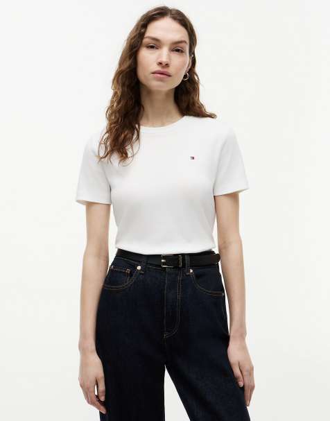 Tommy Hilfiger Flag embroidery crew neck slim t-shirt in ecru - view 1