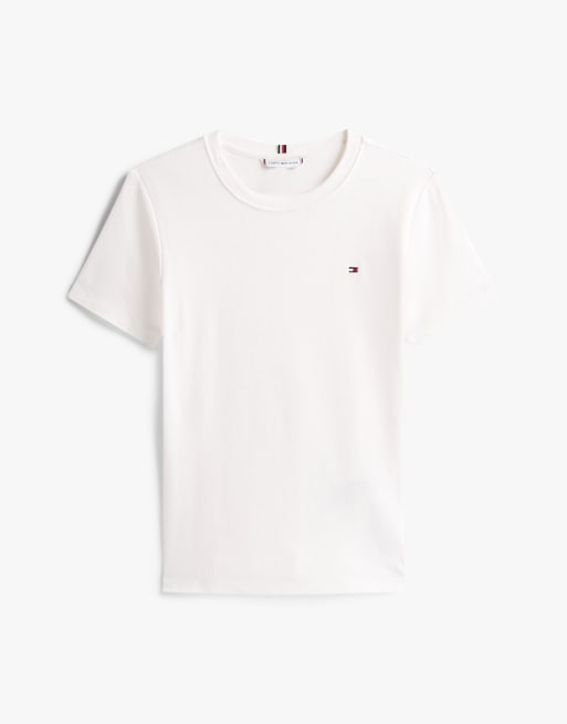 Tommy Hilfiger Flag embroidery crew neck slim t-shirt in ecru, 5 of 7