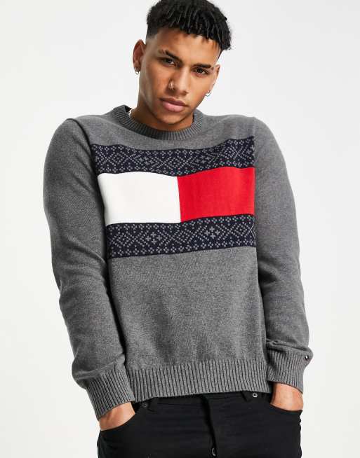 ASOS Hilfiger Tommy | in Fair crew gray Isle flag knit sweater