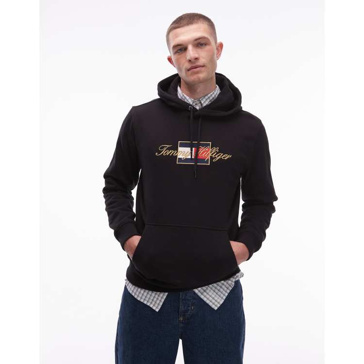 Tommy Hilfiger Flag Graphic Hoodie in Black with Gold Detail