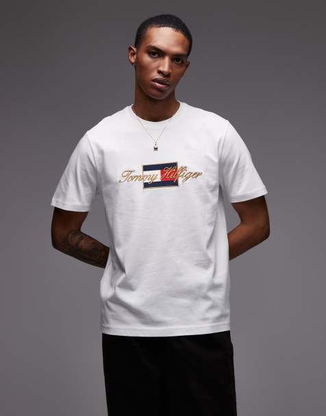 Tommy Hilfiger flag graphic t-shirt in white with gold detail - view 1