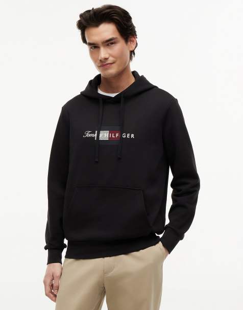 Tommy Hilfiger Flag graphic terry drawstring hoody in black - view 1
