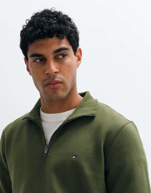Tommy Hilfiger flag heavy quarter-zip sweatshirt in khaki, 2 of 5