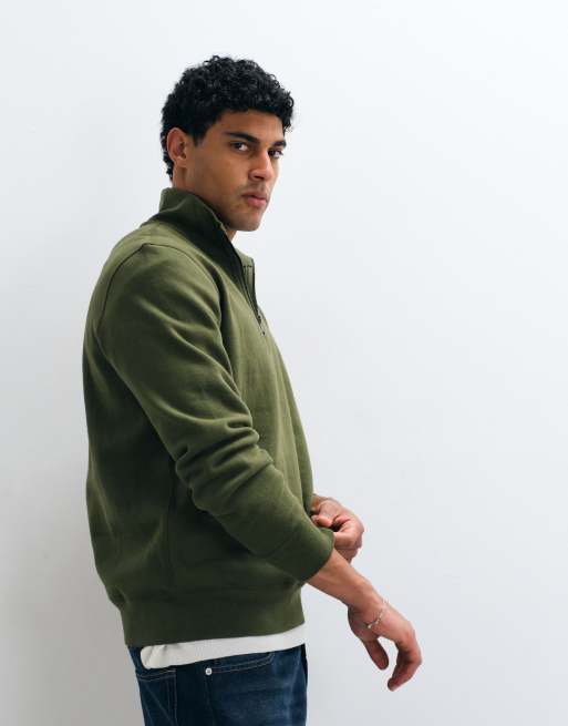Tommy Hilfiger flag heavy quarter-zip sweatshirt in khaki, 4 of 5