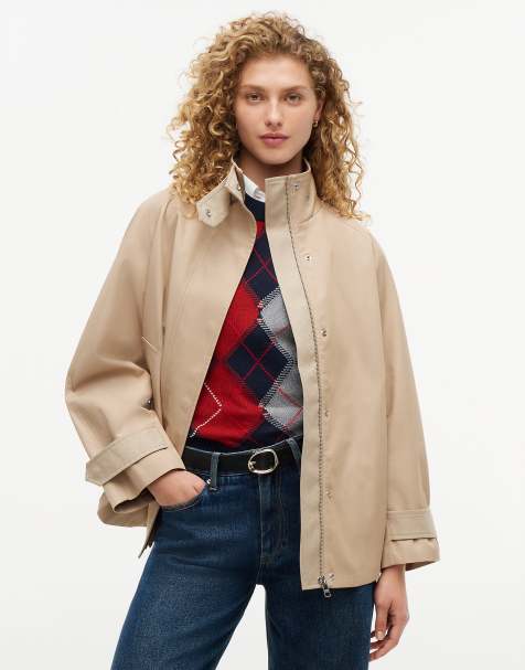 Tommy Hilfiger Flag jacquard twill relaxed cape coat in beige - view 1