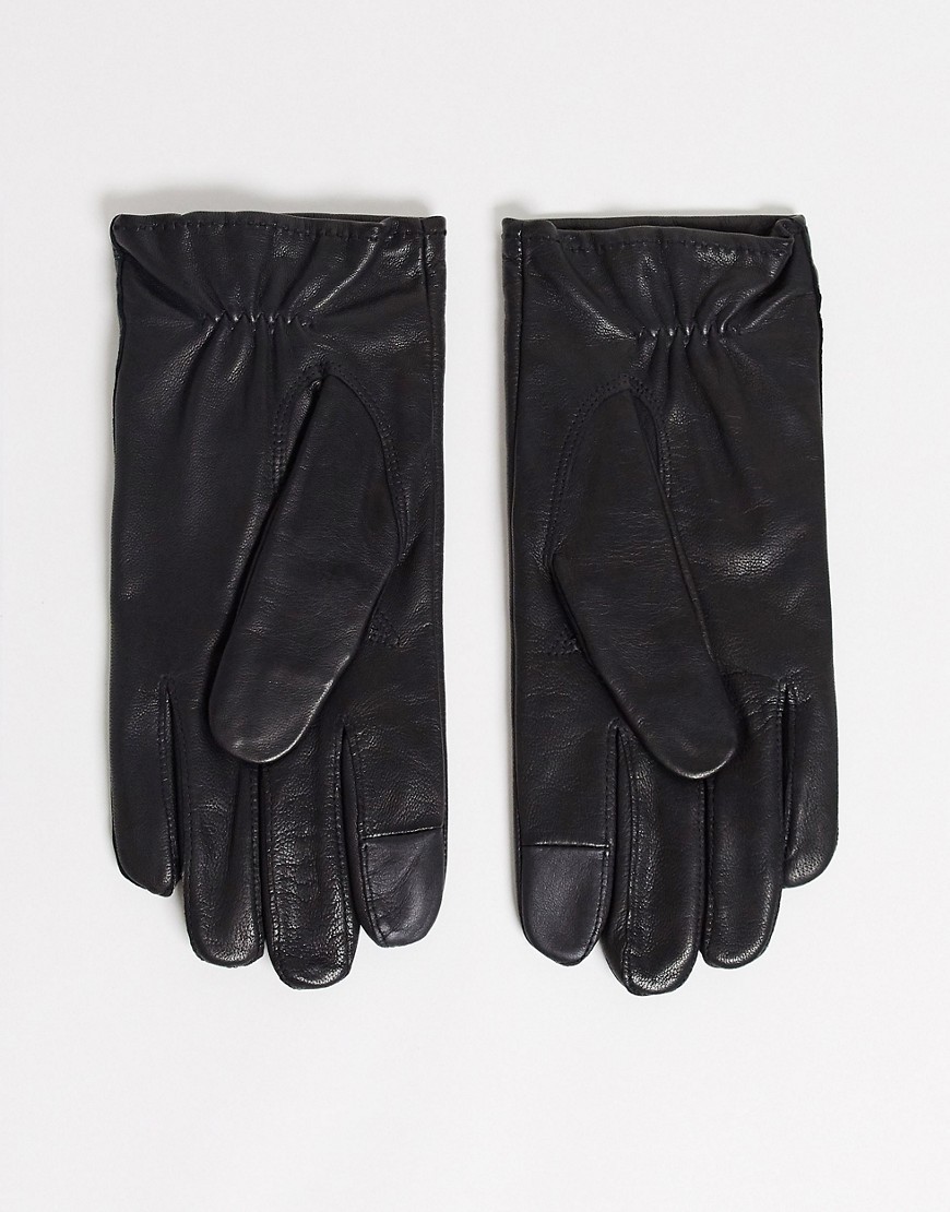 Tommy Hilfiger flag leather gloves-Black