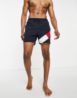 Tommy Hilfiger Tommy Hilfiger flag leg logo mid length swim shorts in navy