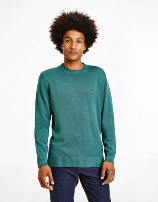 Tommy Hilfiger flag logo chunky organic knit jumper in blue