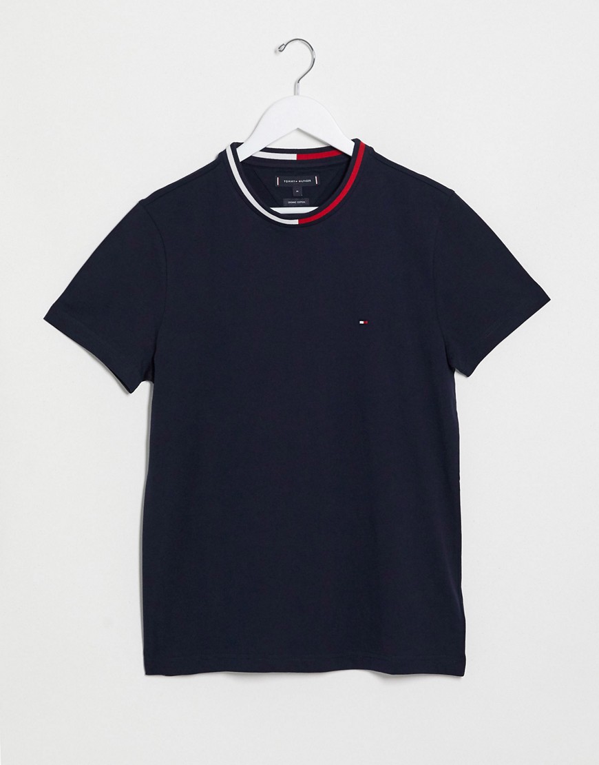 Tommy Hilfiger flag logo collar t-shirt in black