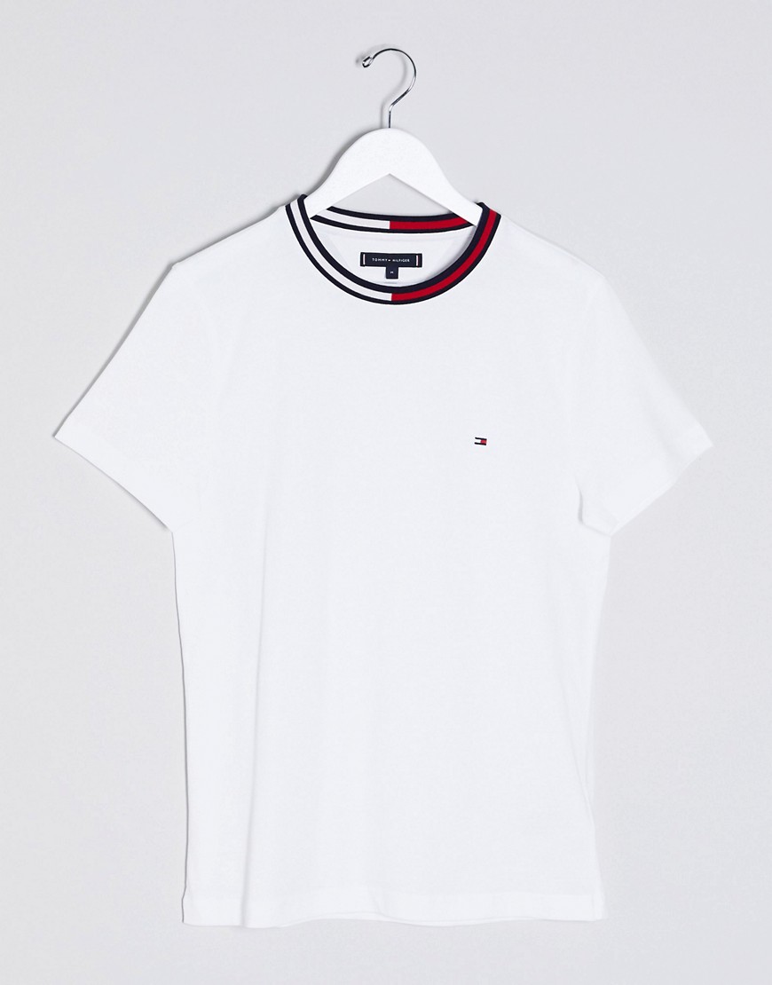Tommy Hilfiger flag logo collar t-shirt in white