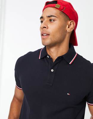 Tommy Hilfiger flag logo contrast | sky collar desert fit pique navy ASOS in tipped regular polo