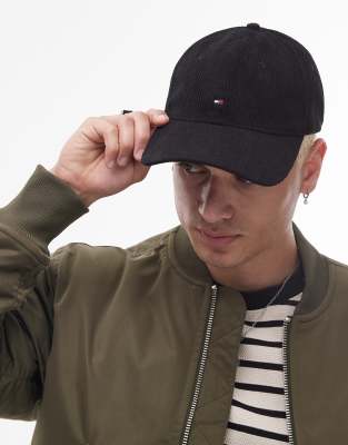 Tommy Hilfiger Flag Logo Cord Cap In Black