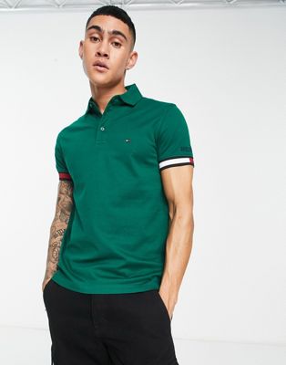Tommy Hilfiger flag green shirt ASOS | sleeve in logo polo cuff