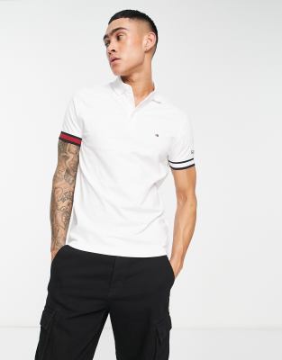 Tommy Hilfiger flag logo cuff sleeve polo shirt in white