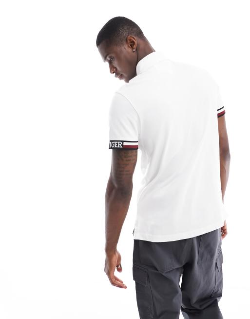 Tommy Hilfiger flag logo cuff slim polo shirt in white ASOS