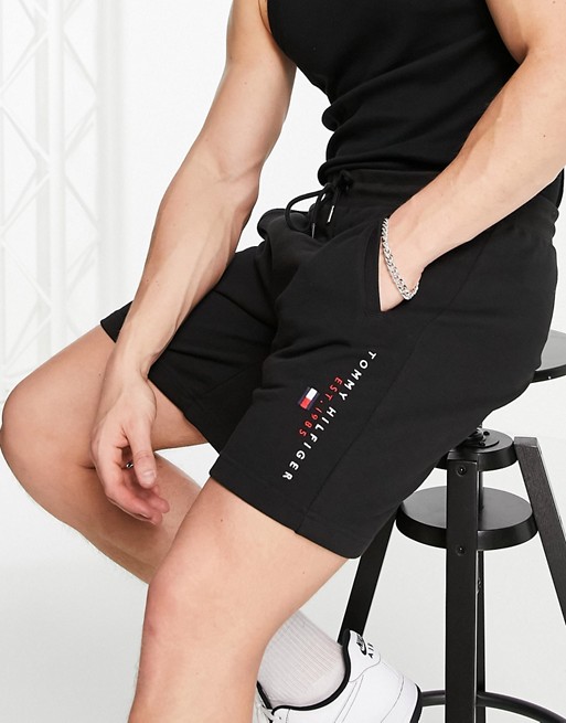 Tommy Hilfiger flag logo essential sweat shorts in black