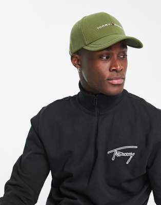 Tommy Hilfiger Flag Logo Established Cap In Green In Green