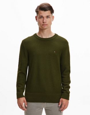 Tommy Hilfiger flag logo exaggerated structure knit jumper in green