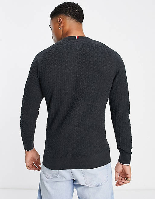 Tommy Hilfiger flag logo exaggerated structure knit sweater in dark gray  heather | ASOS