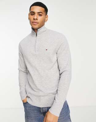 Tommy Hilfiger Flag Logo Extrafine Soft Wool Knit Half Zip Sweater In Gray  | ModeSens