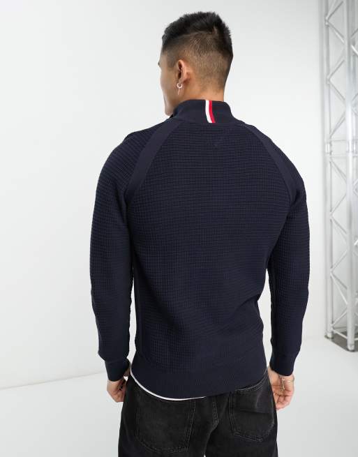 Tommy Hilfiger flag logo half zip sweater in navy